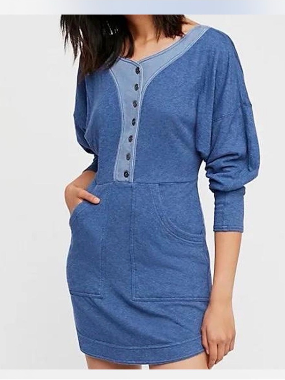 Free People Seeking Heart Blue Oversized Pullover Dress Small